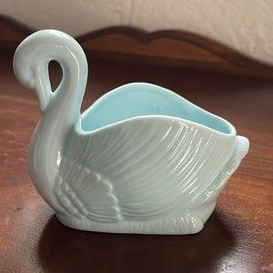 Vintage MCM Swan Planter Translucent Ceramic Light Blue